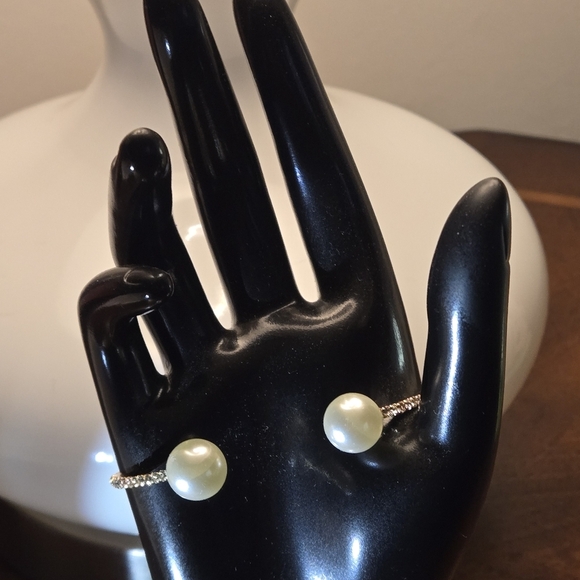 Faux Pearl Design Wrap Around Cuff Bracelet Copper Sparkly Rhinestones - Picture 5 of 12